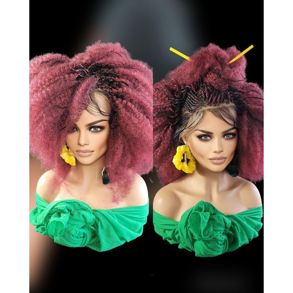 Braided wigs 100% handmade, short afro wig, stunning, colored red wig,NWT short